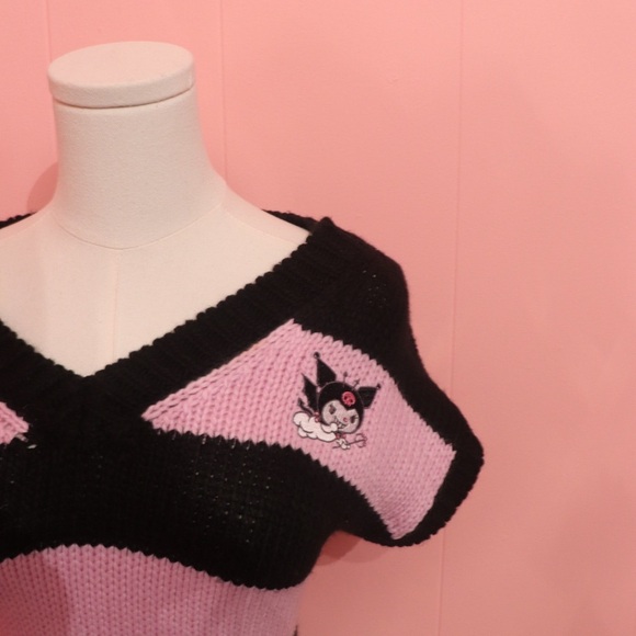 Kuromi Pink and Black Striped Women's Sweater - Picture 4 of 7